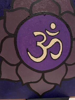 Chakra Lotus Om Canvas Art - Purple and Gold Spiritual Wall Accent